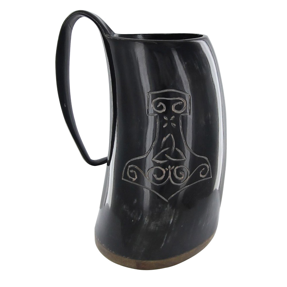 Norse Viking Tankard Mjolnir Engraved Drinking Horn MUG