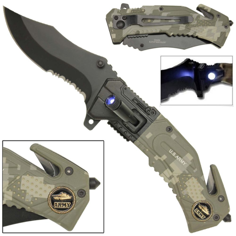 Spring Assist LED Tactical Rescue Knife Armor Recon