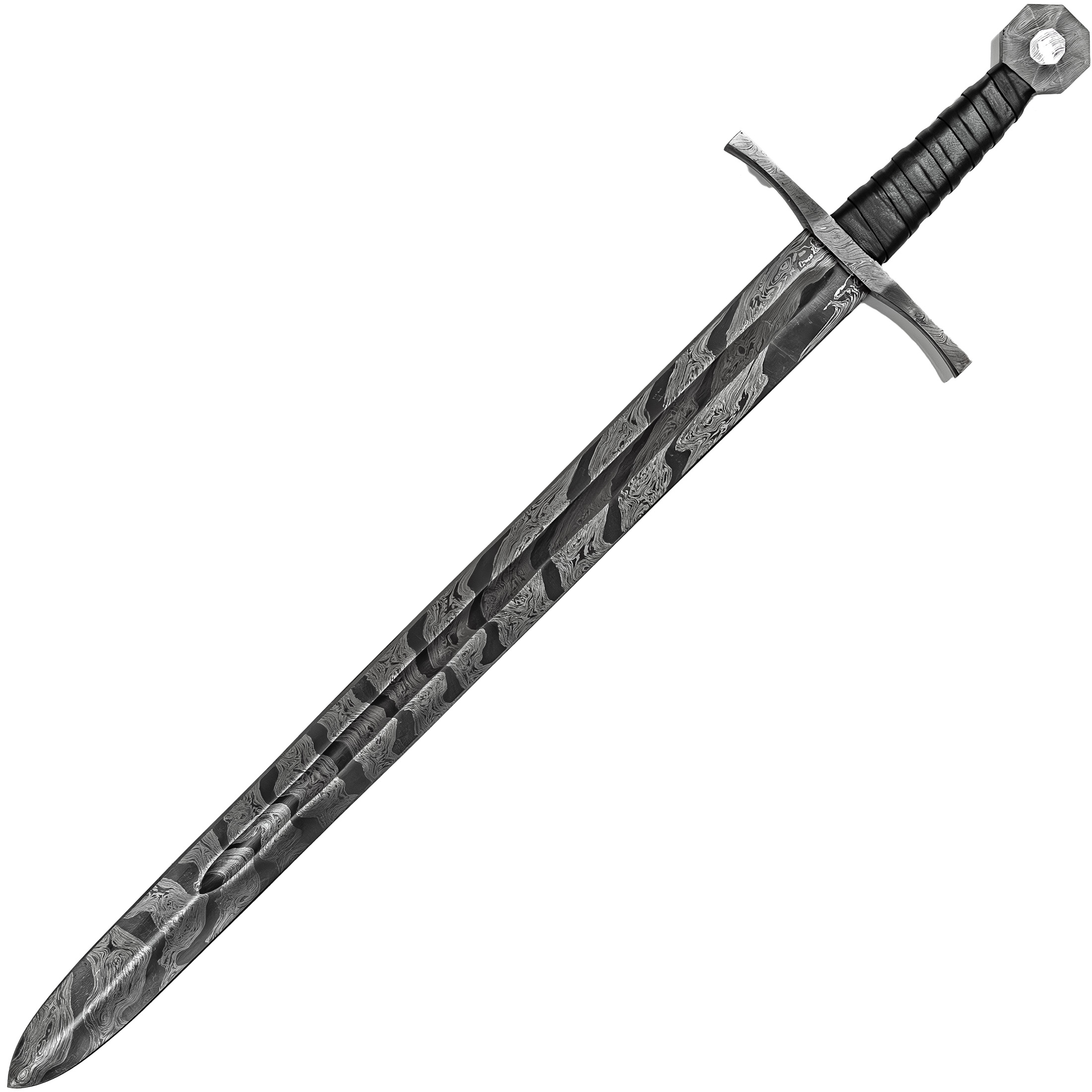 Precise Movements Medieval Hand Forged Damascus Steel Full Tang COSTUME Cosplay Sword w/ Genuine Lea