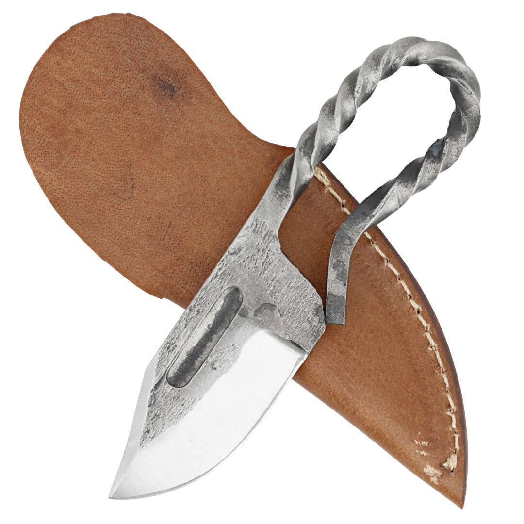 Perilous Venture Full Tang Antiqued Finish Twisted Handle Clip Point Hand Forged BOOT Knife w/ Genui