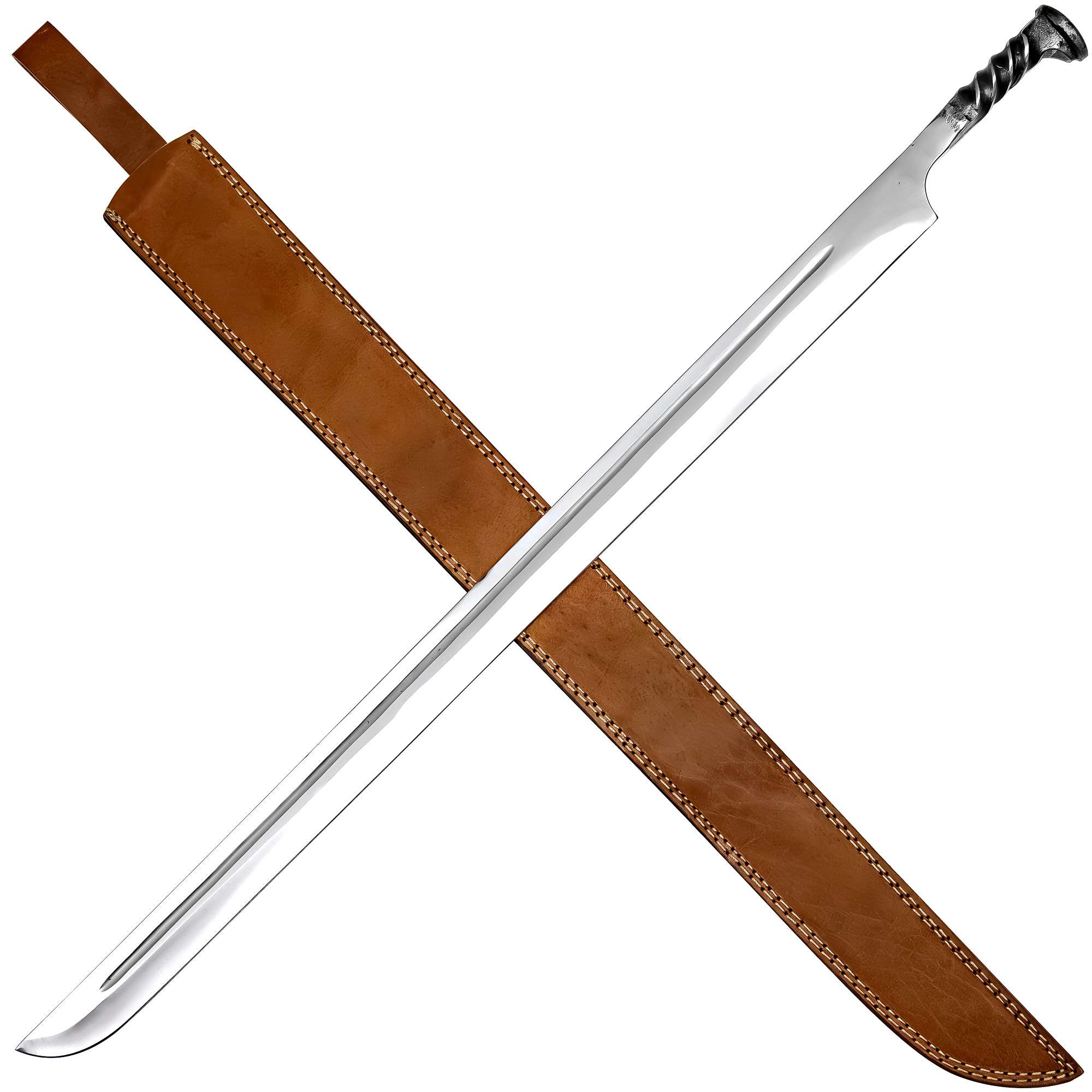 End of the Line High Carbon Steel Forged Locomotive Railroad Spike Sword Single Edge w/ Genuine Leat