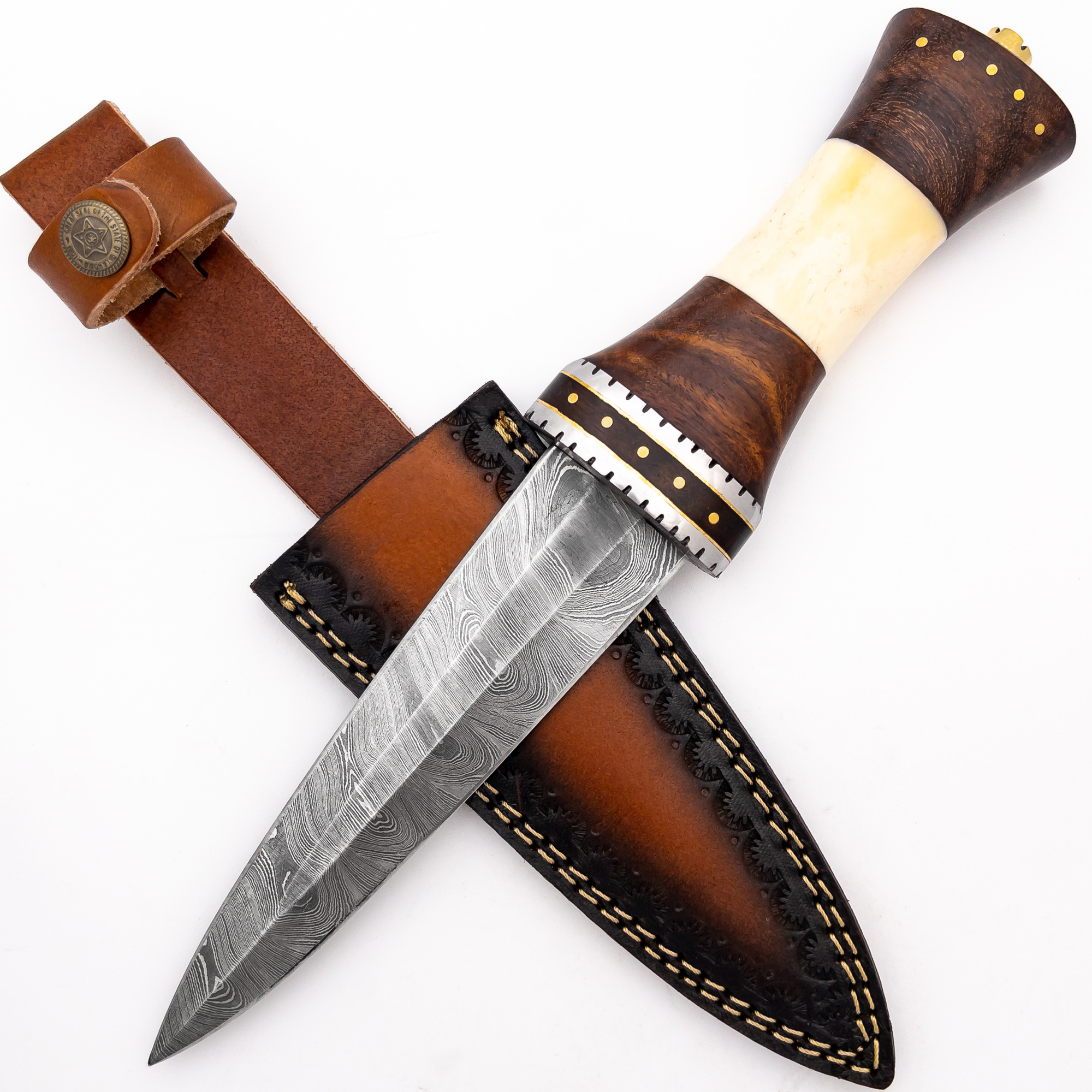 Tribal Totem Damascus Spear Point Fixed Blade KNIFE
