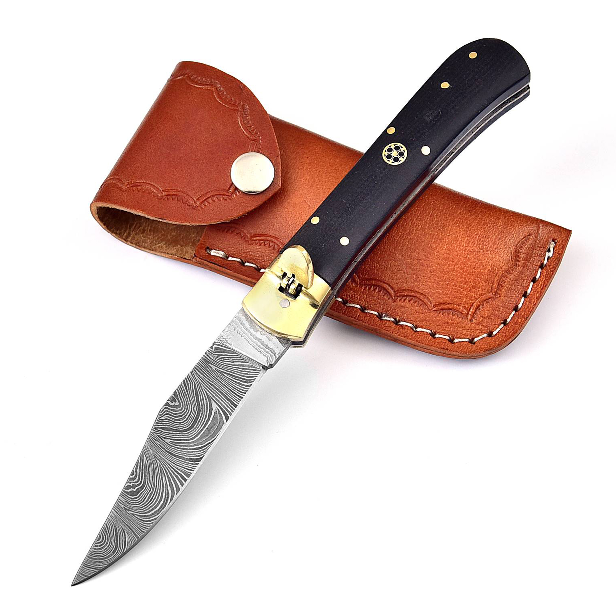 Summoner?s Charm Damascus Clip Point Automatic SWITCHBLADE Lever Lock Knife