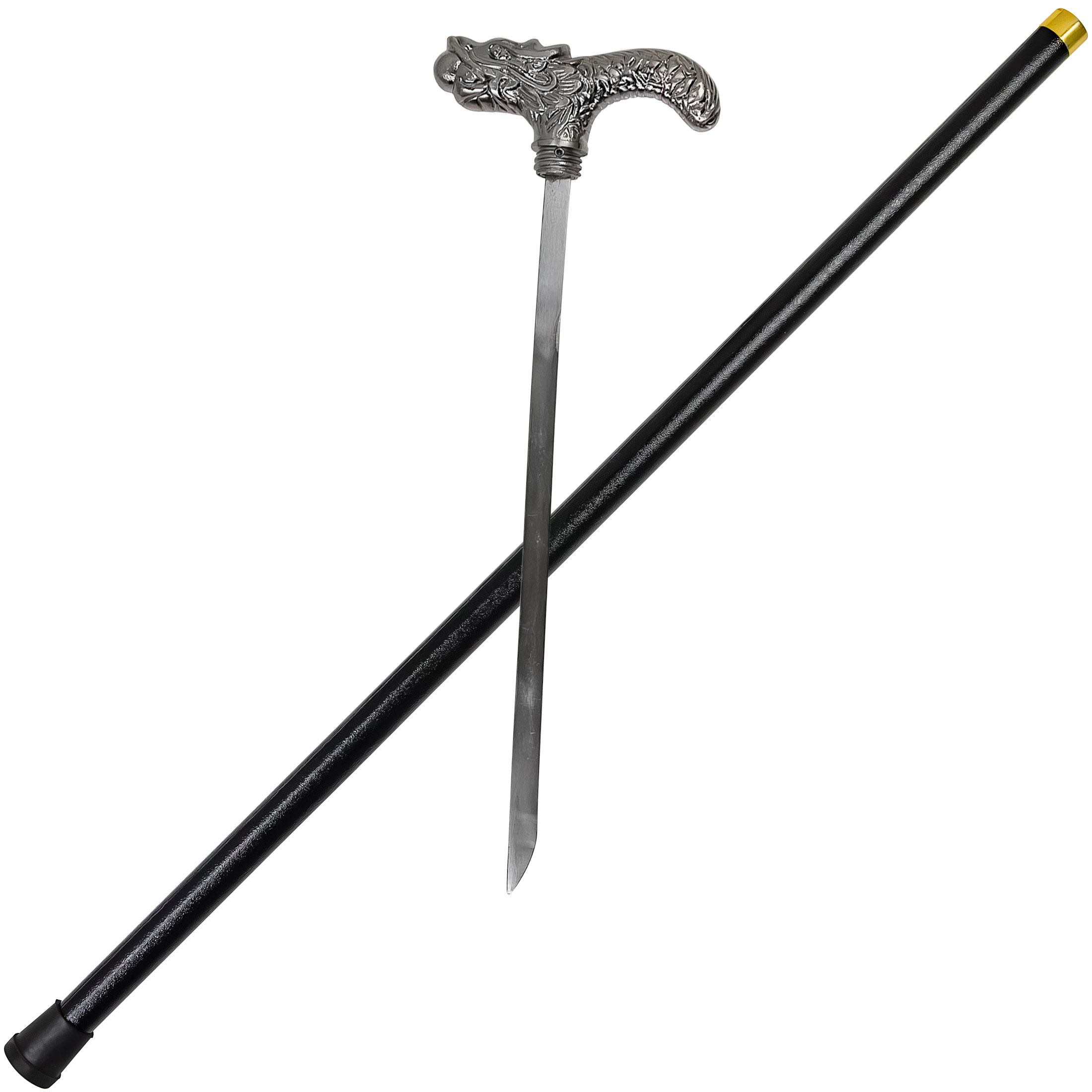 Pearl Courier Chinese Folklore Dragon Derby Style Handle Pewter Finish COSTUME Walking Sword Cane