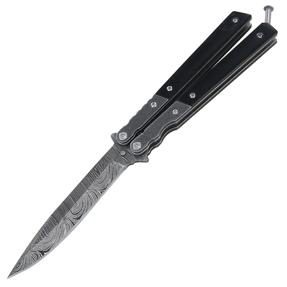 Damascus Steel Precision Cut BUTTERFLY KNIFE