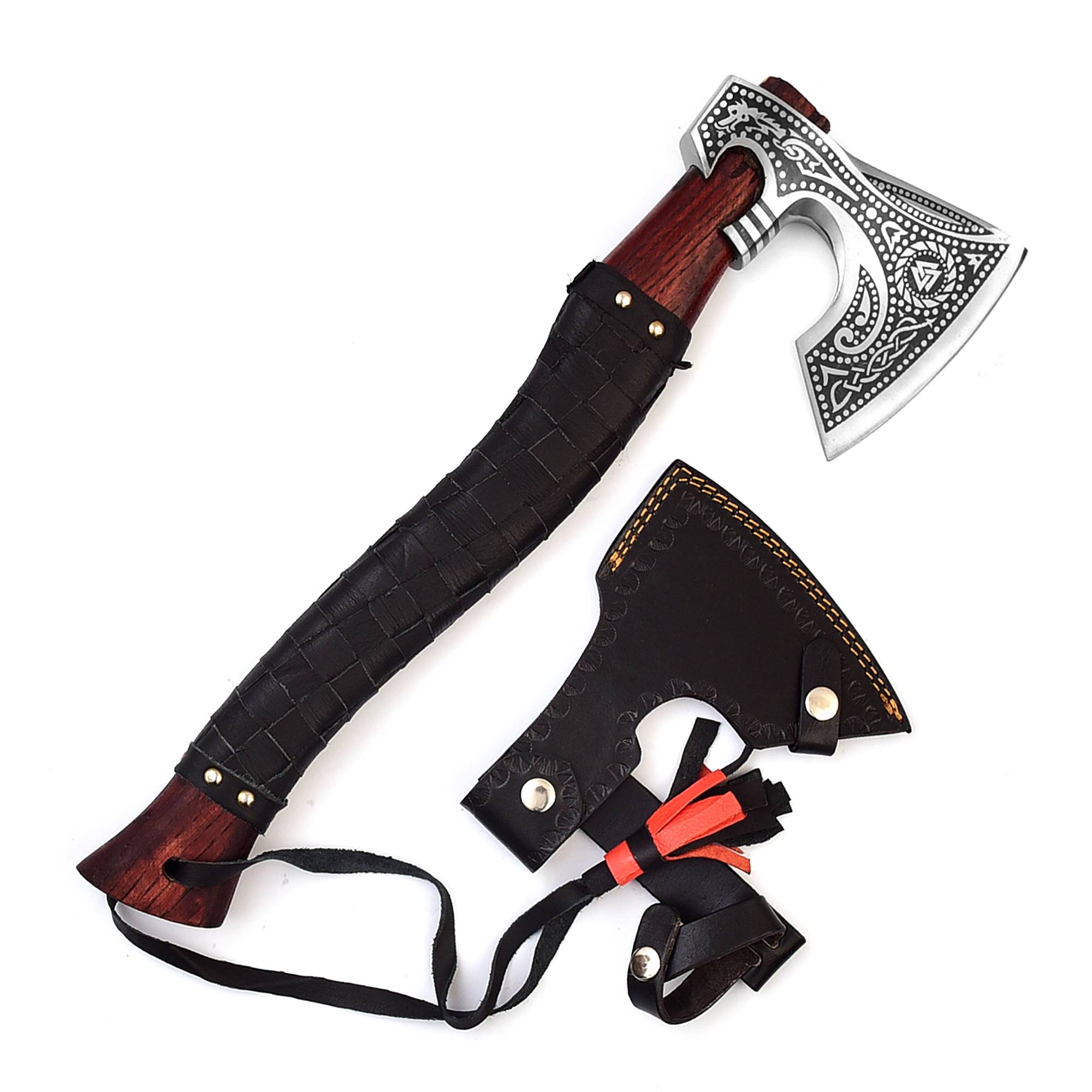 Vikinger Viking Medieval Battle Axe Wholesale | Decorated Blade w/ BLACK Leather Wrapped Handle