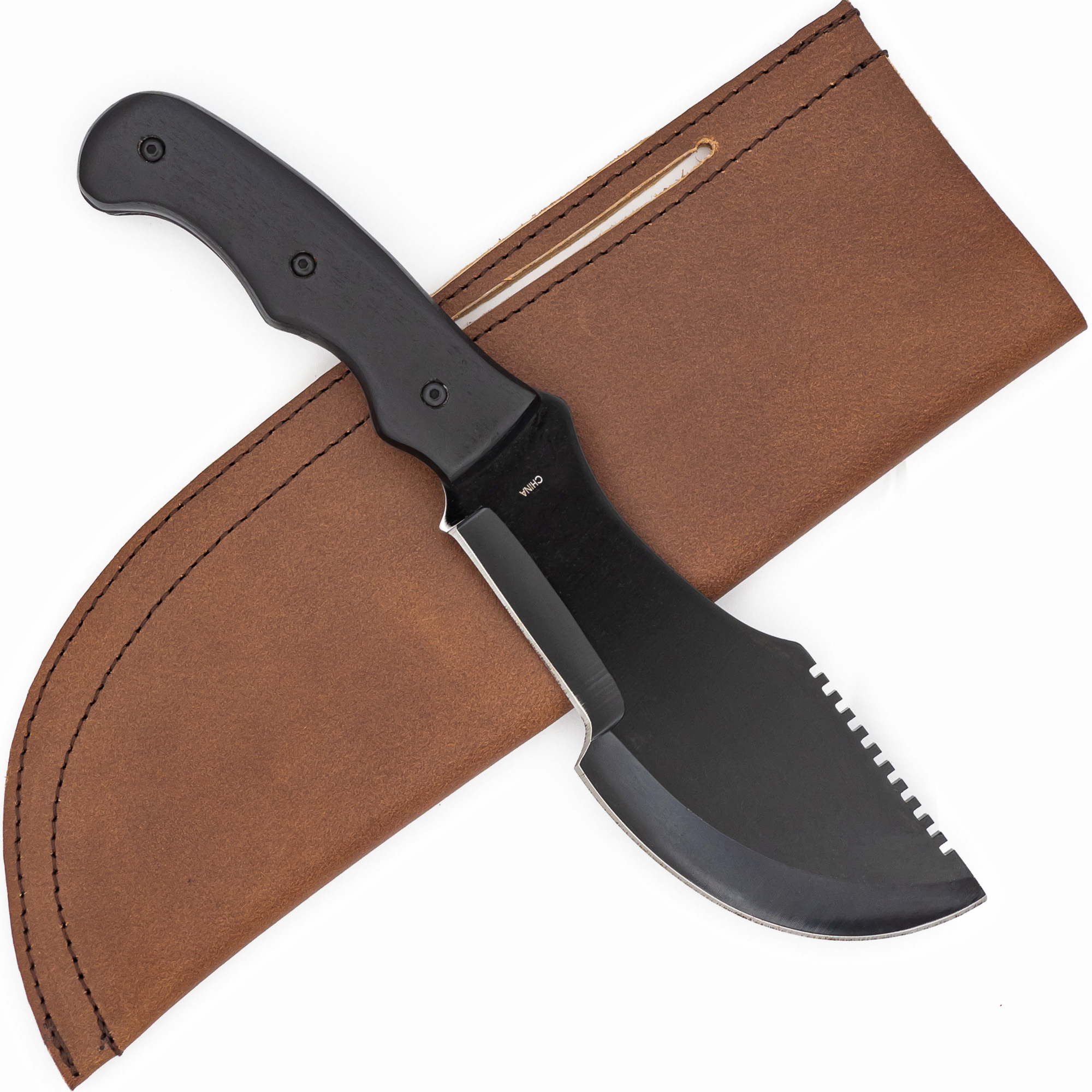 Dark Clouds Fixed Blade Sawback Tracker Knife with Genuine Leather Pouch