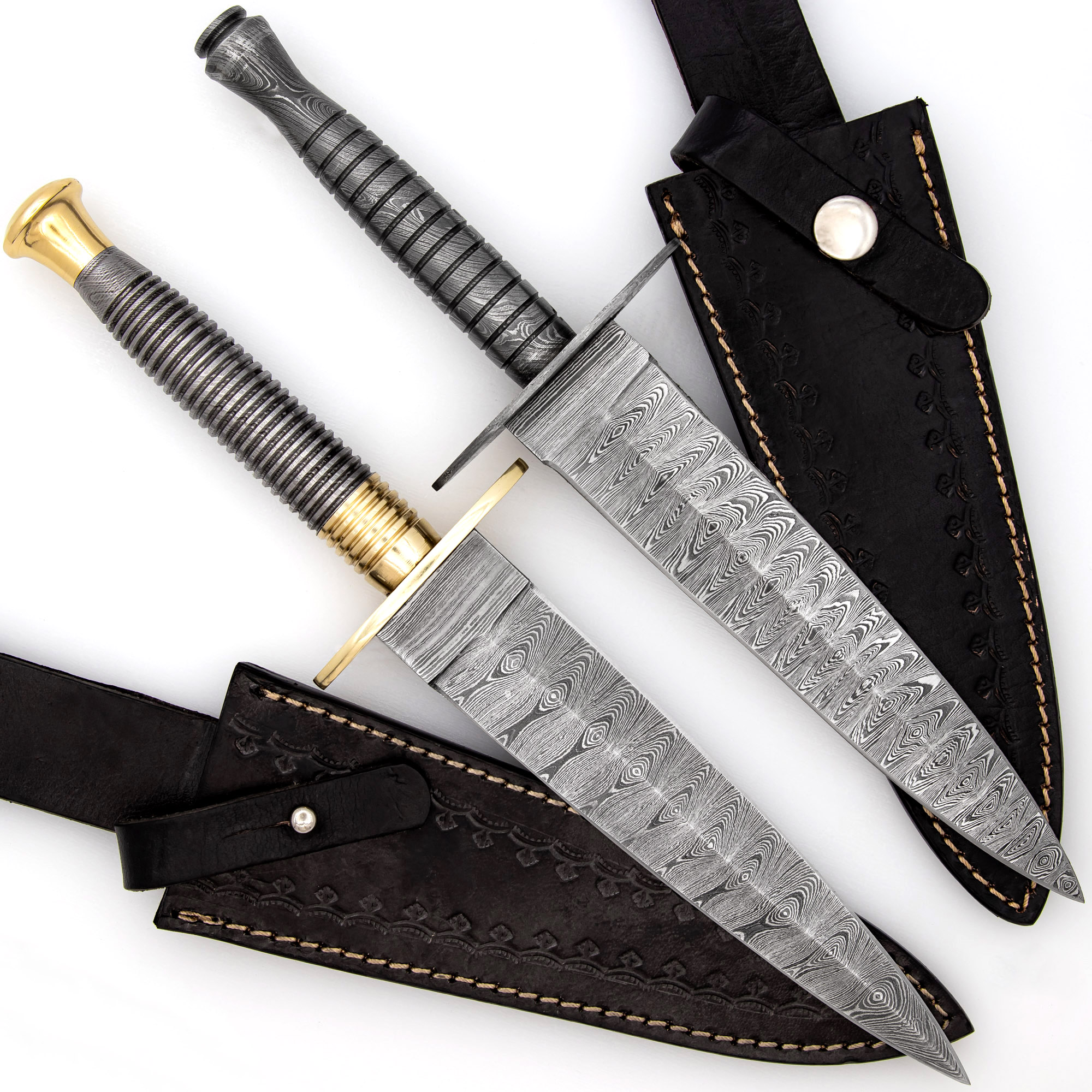 Full Damascus Steel Commando Knife | Pattern Welded Steel Full Tang Replica JSOC DAGGER with Leather