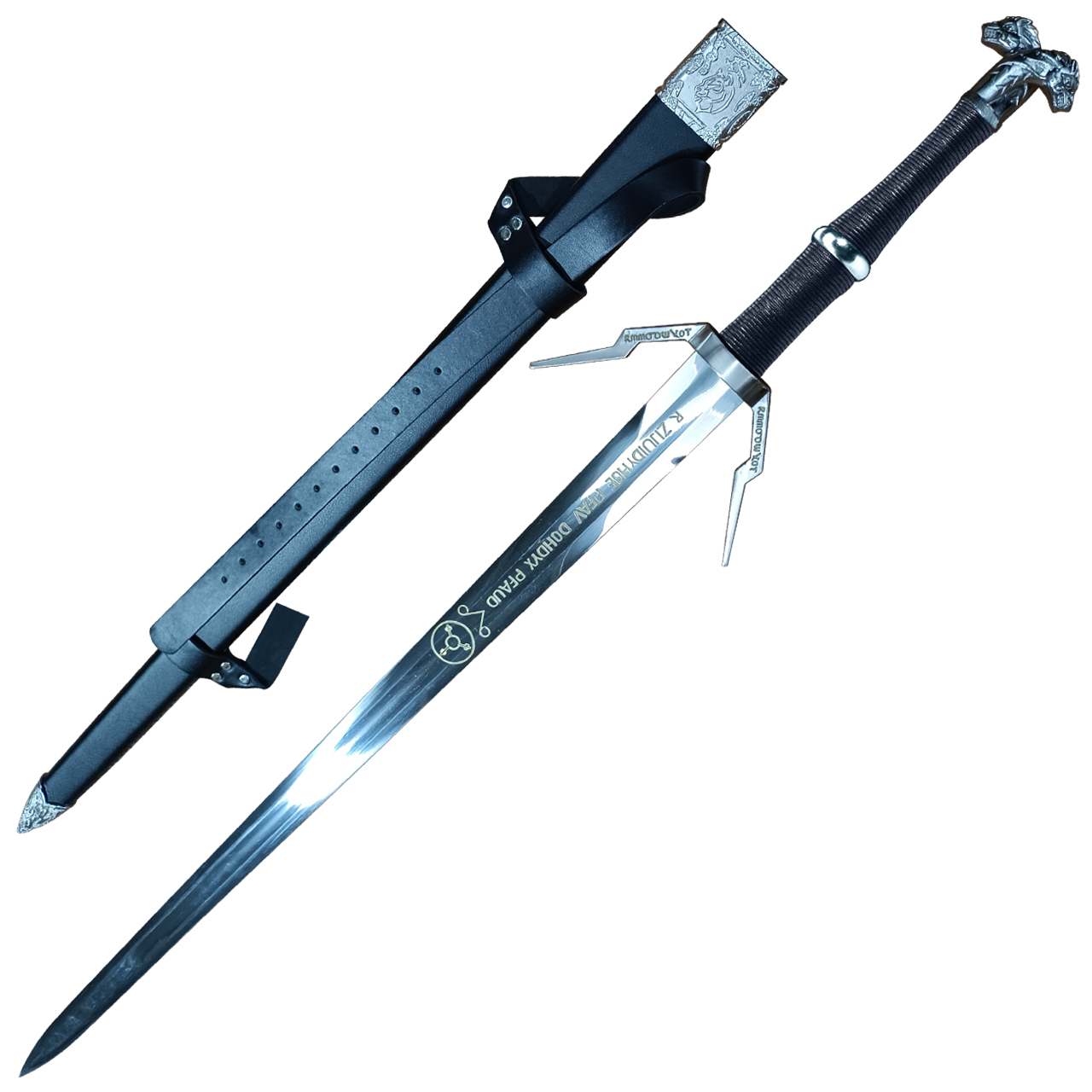 ''High FANTASY Steel SWORD Replica ? Stainless Steel Blade & Black Leather Scabbard, Inspired by Myth