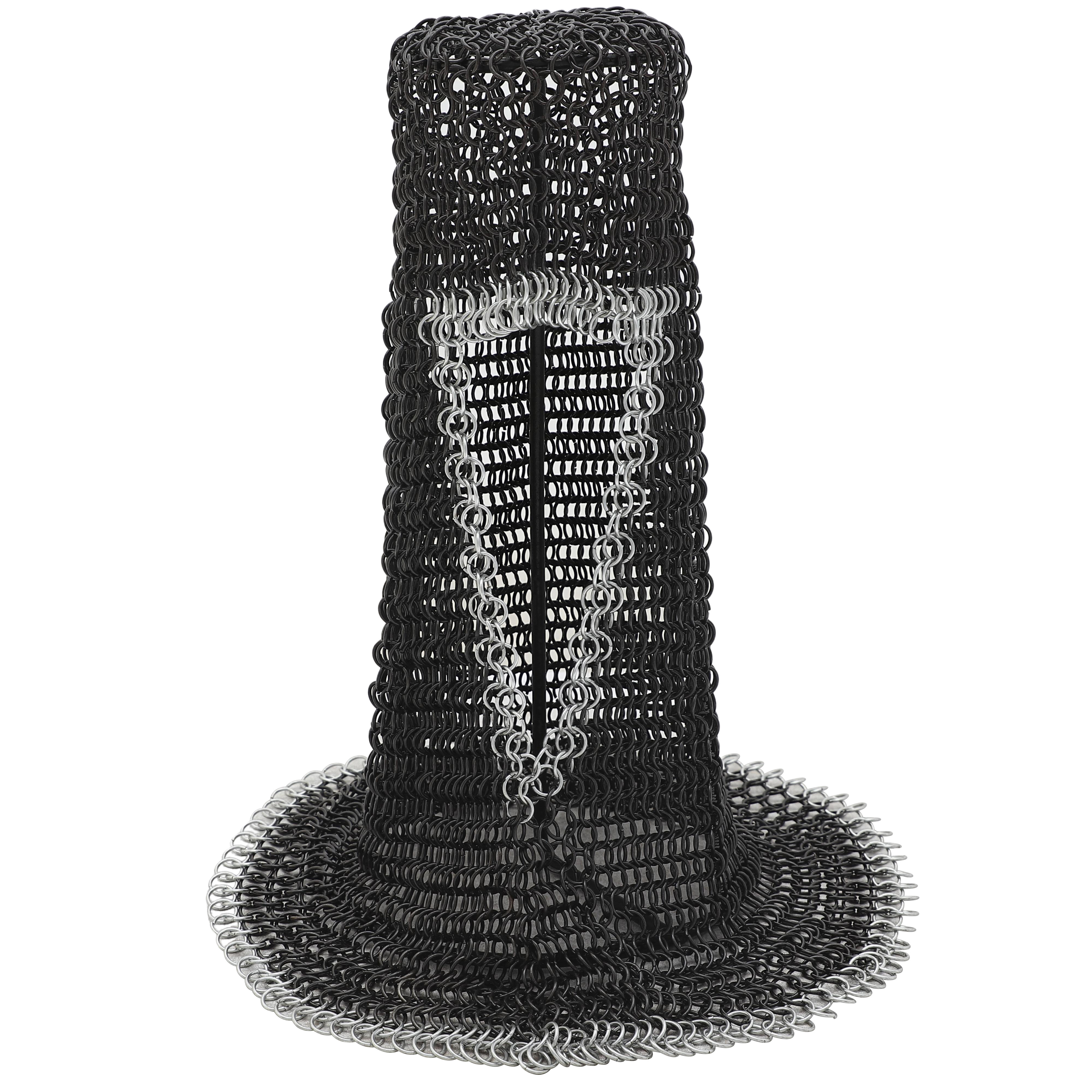 Chainmail Coif in Black with Silver RINGs - Durable Armor for Head and Neck Coverage