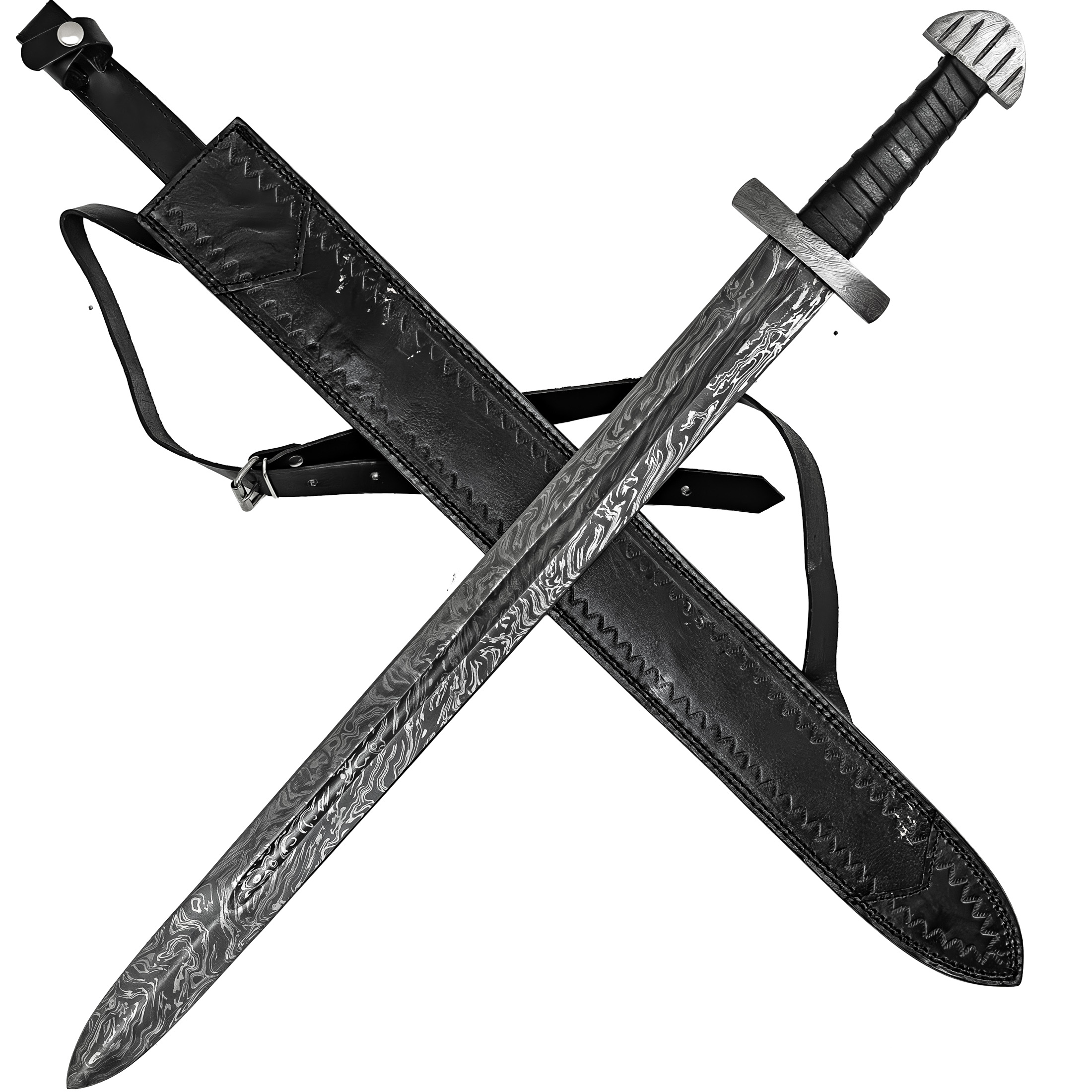 Arbitrary Provocation Hand Forged Firestorm Damascus Steel Medieval COSTUME Cosplay Sword w/ Black G