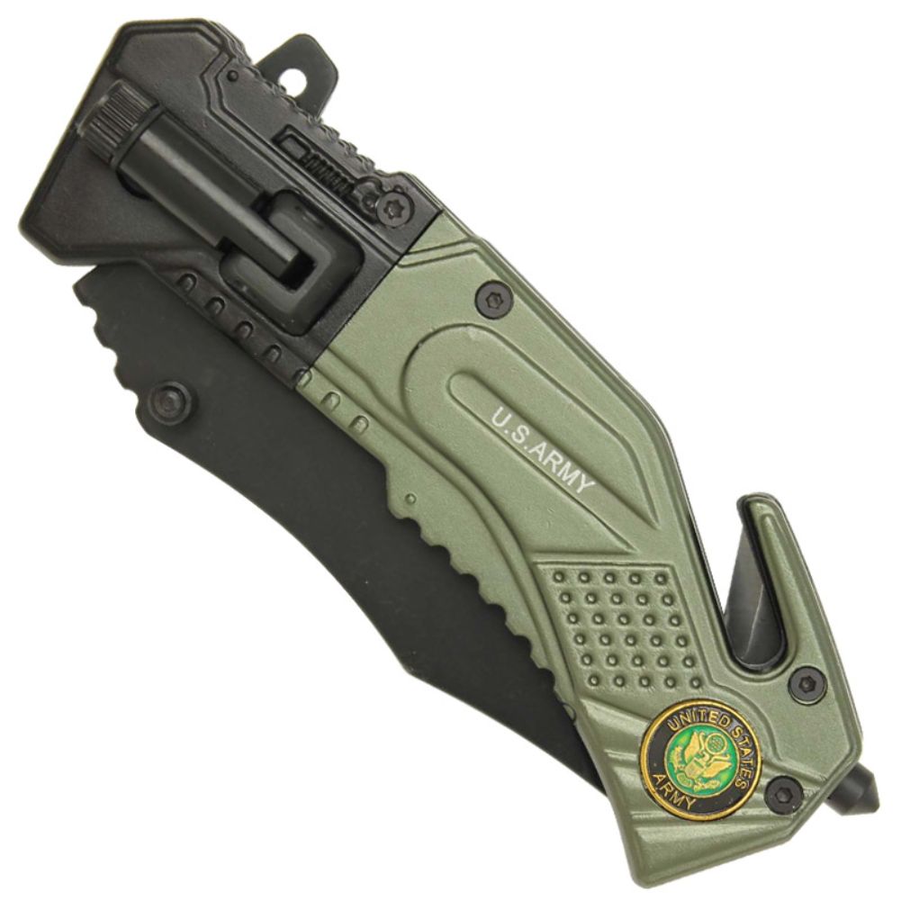Spring Assist LED Tactical Rescue Knife US Army