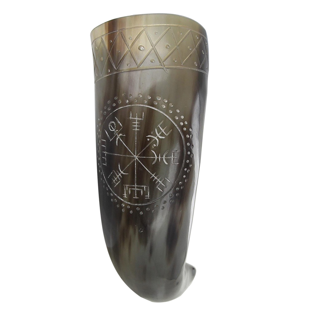 Norse Era Icelandic Vegvisir Engraved Drinking Horn