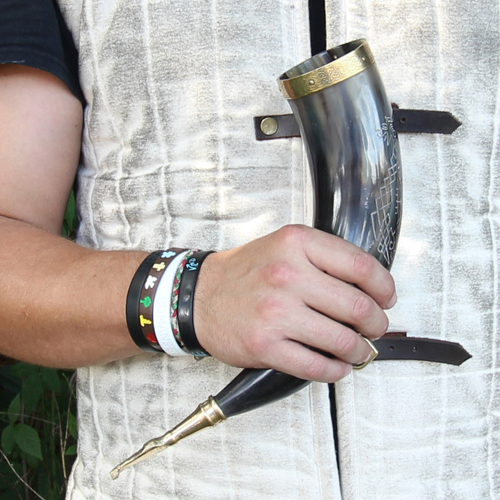 Norse Viking Icelandic Vegvisir Jormungandr Engraved Drinking Horn