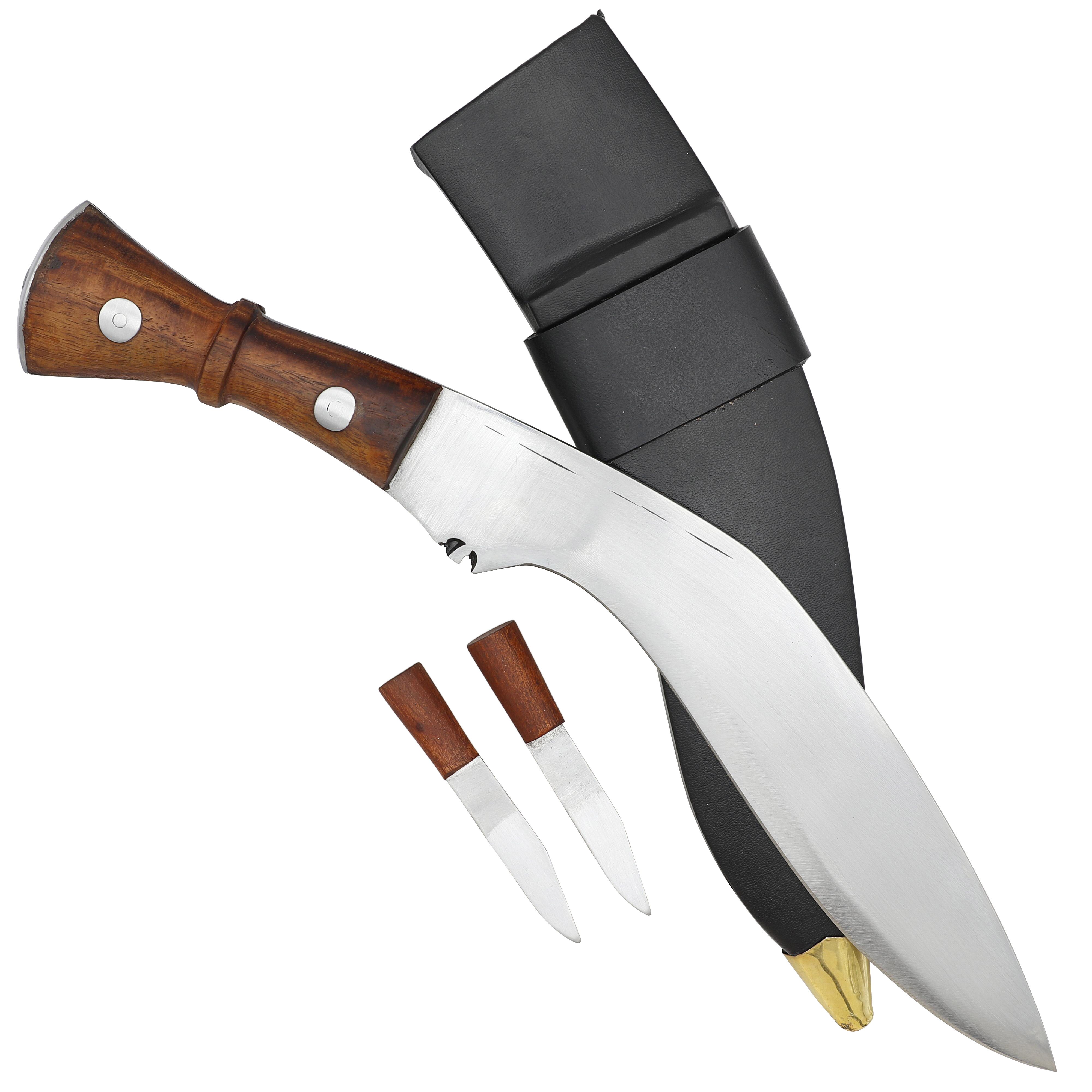 Military Khukri KNIVES with EN45 Steel Blade & Leather Scabbard ? Two Skinner KNIVES Included