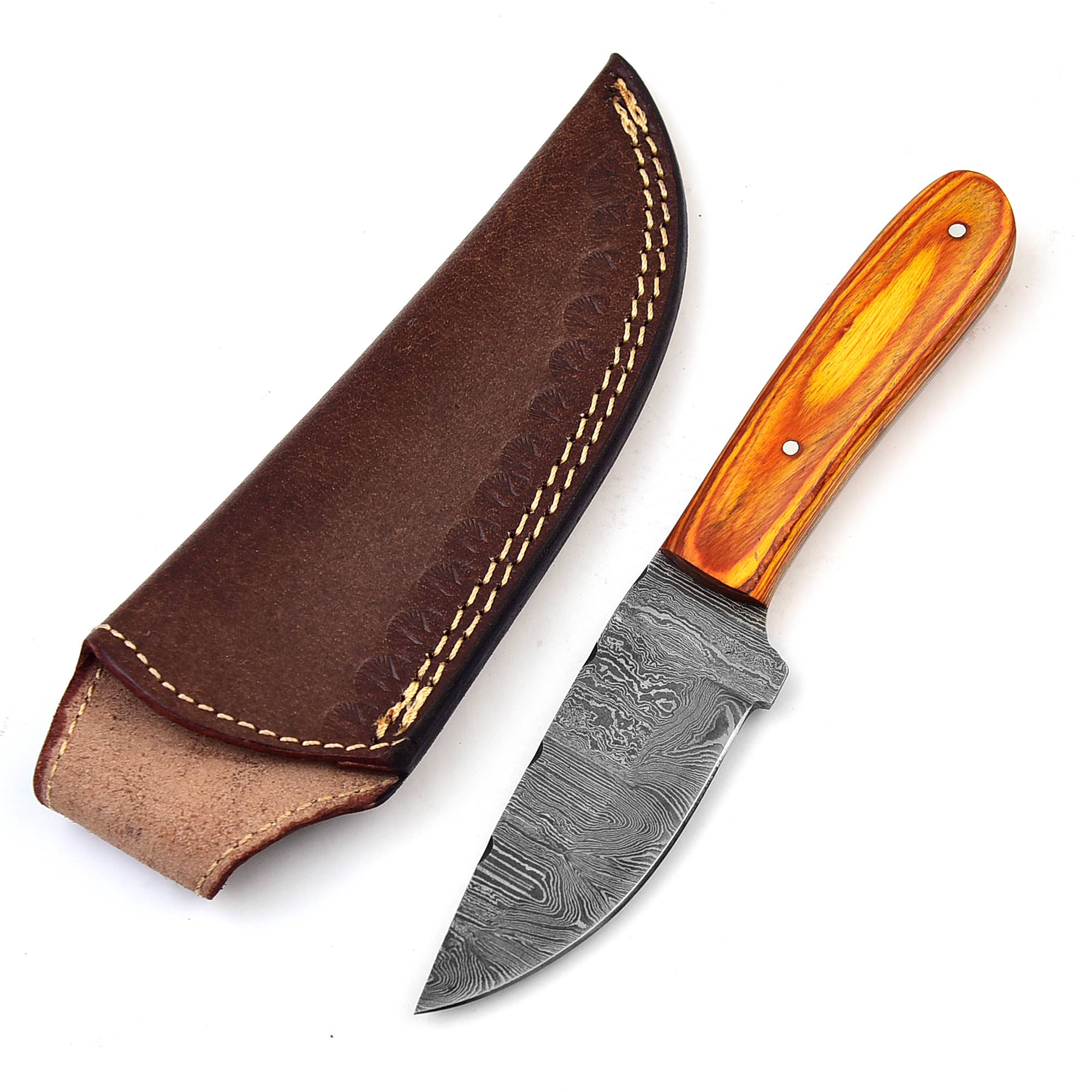 Calling HOME Damascus Steel Full Tang Hunting Knife | Leather Sheath Included