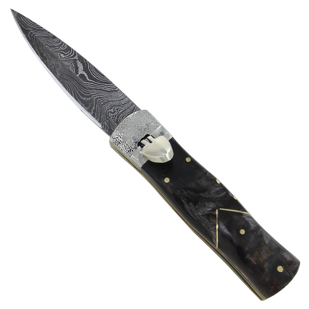 Arrow Horn Stag Damascus Lever SWITCHBLADE Automatic Knife